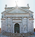 Zusammengesetzte Frontalansicht der Kirche Il Redentore auf der Giudecca.