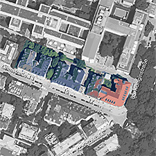Lageplan der Jugendstil-Wohnhäuser Ohmstraße 13, 15 und 17 sowie Königinstraße 85 (Ensemble Ohmstraße), Schwabing-Freimann.