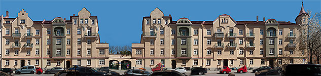Panoramaansicht von Westen: die Häuser Daiserstraße 17, 19, 21, 23, 25.