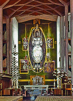 Altarbild in der Kathedrale von Coventry, UK: Christus in der Bombe - Cathedral of Coventry, UK: Christ in a bomb