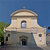 Karmelitenkirche St. Nikolaus, Fassade von Osten, Eingang zum Langhaus (heute Ausstellungssaal) aus der Karmeliterstrae.
