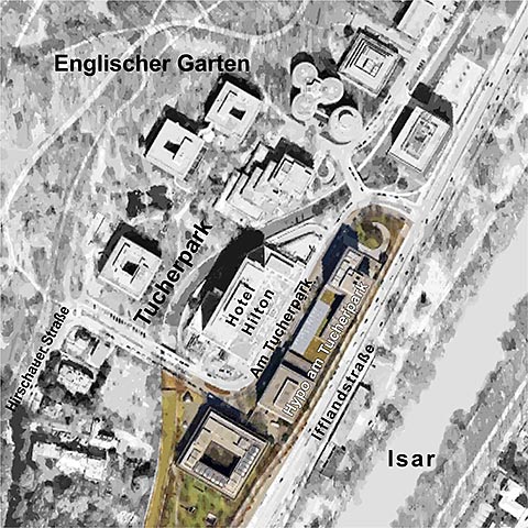 Lageplan der Bauten der Hypo-Vereinsbank »Am Tivoli«, Tucherpark, München